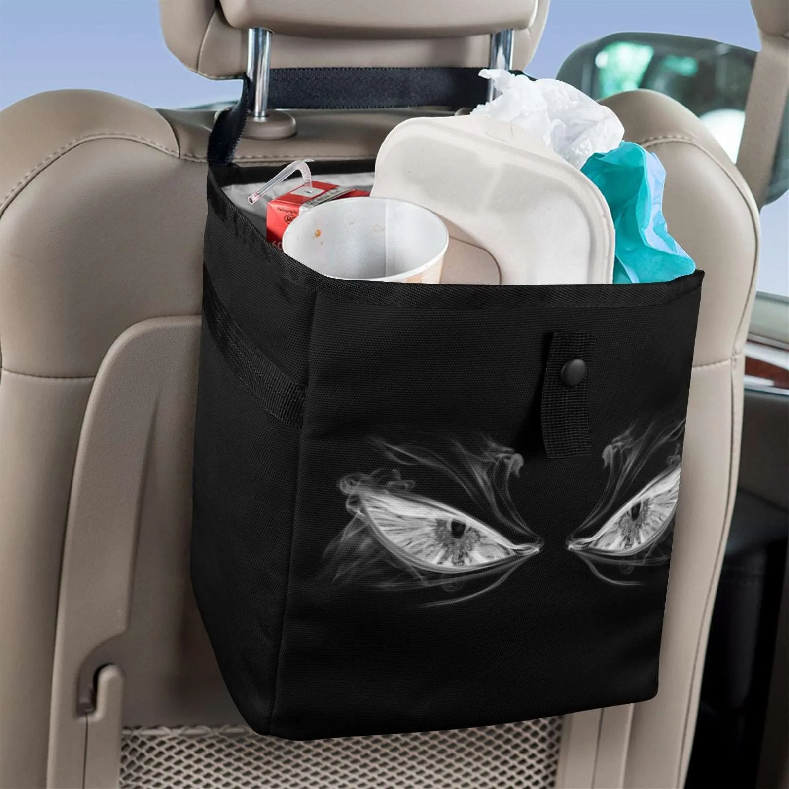 Portable Angry Eyes Design Car Trash Bag with Leak-Proof Liner