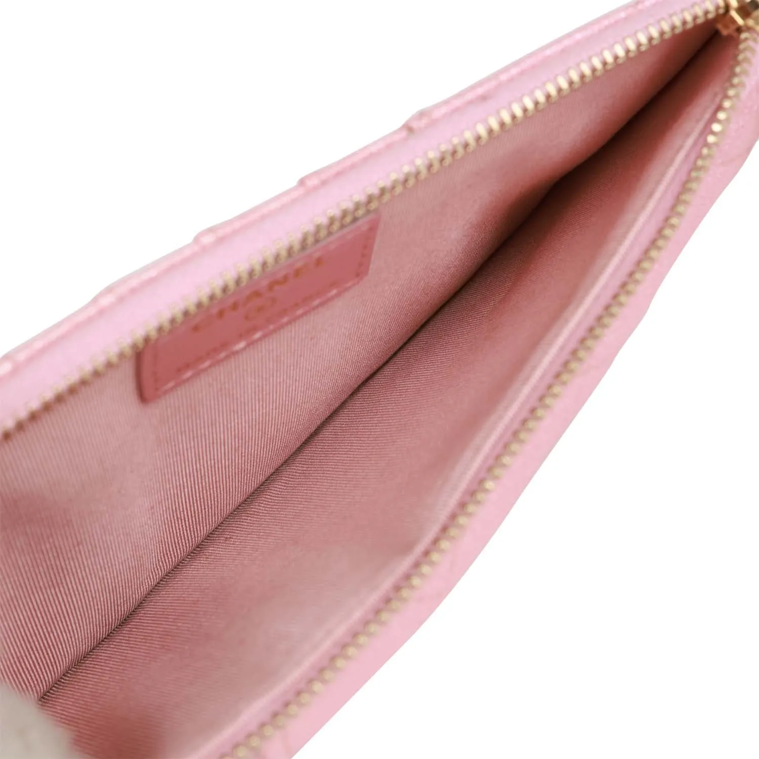 Chanel Classic Phone Case Pouch Wallet Iridescent Pink Caviar Light Gold Hardware