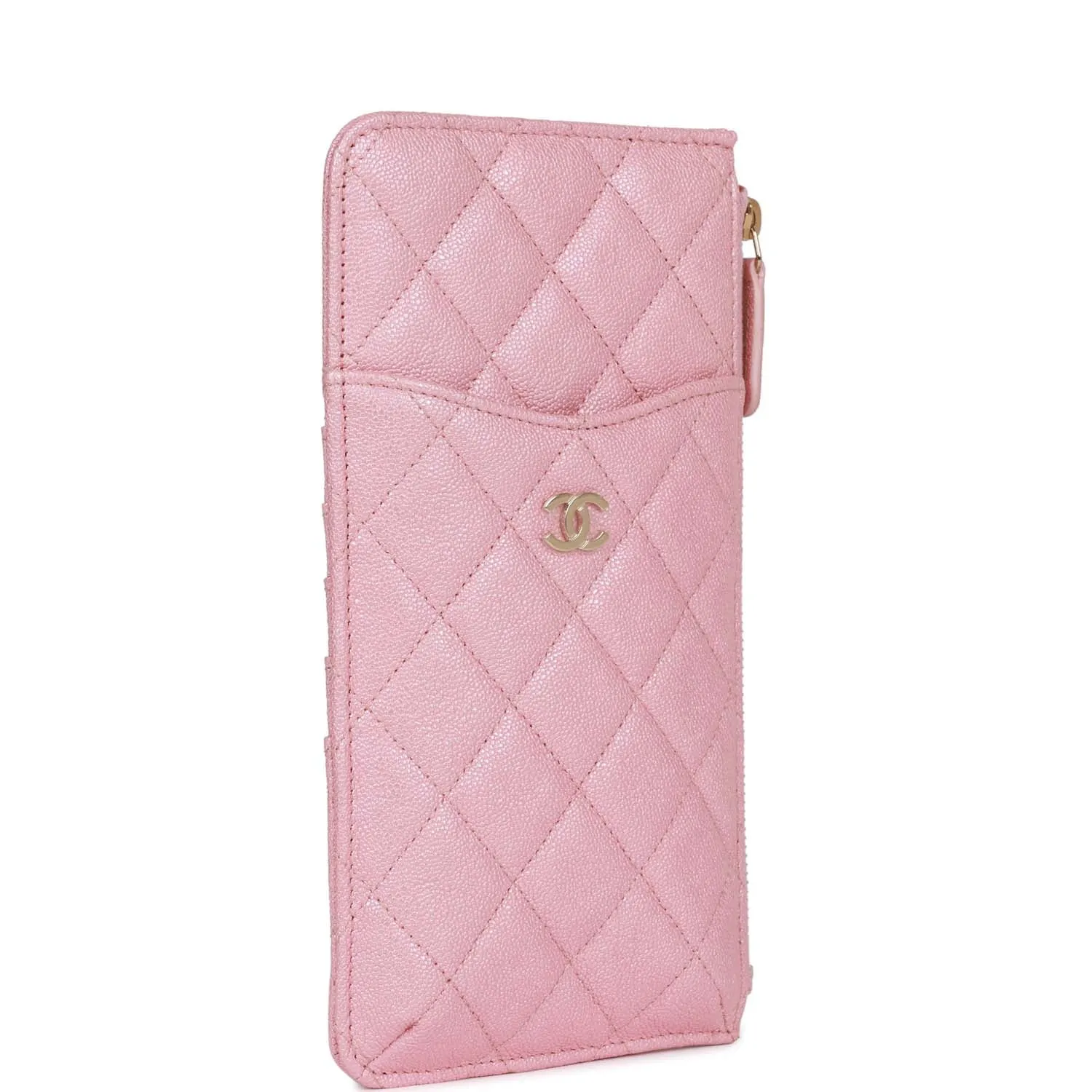 Chanel Classic Phone Case Pouch Wallet Iridescent Pink Caviar Light Gold Hardware