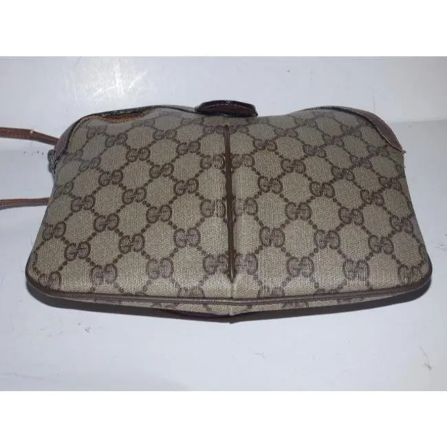 Gucci Vintage Guccissima Print Coated And Leather Two Way Brown Patent Gg Canvas Cross Body Bag