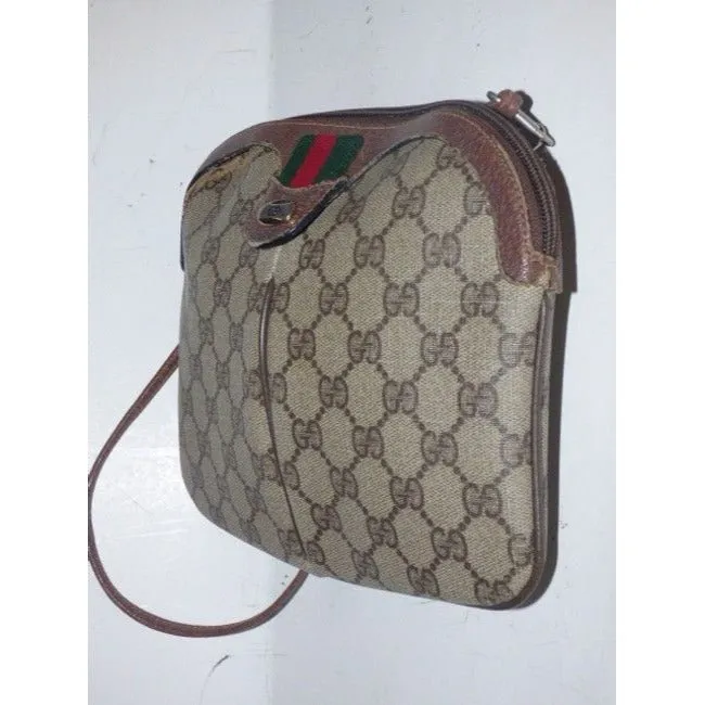 Gucci Vintage Guccissima Print Coated And Leather Two Way Brown Patent Gg Canvas Cross Body Bag