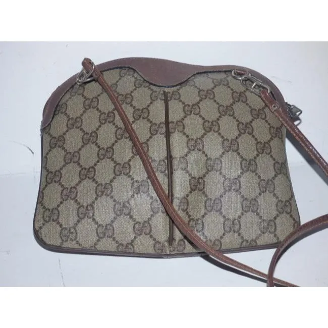 Gucci Vintage Guccissima Print Coated And Leather Two Way Brown Patent Gg Canvas Cross Body Bag