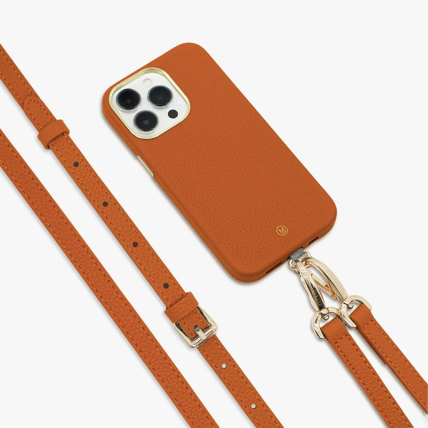 iPhone 14 Plus Leather Case with Crossbody Leather Strap