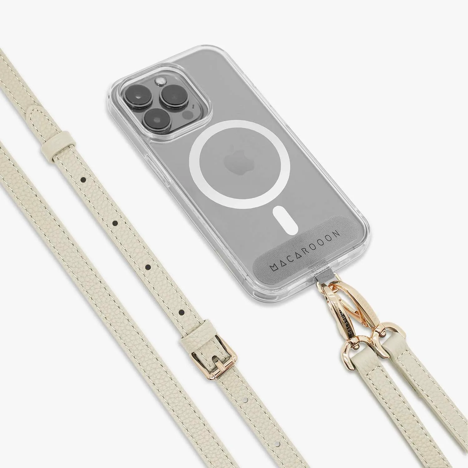 iPhone 16 Plus Clear Case with Crossbody Leather Strap