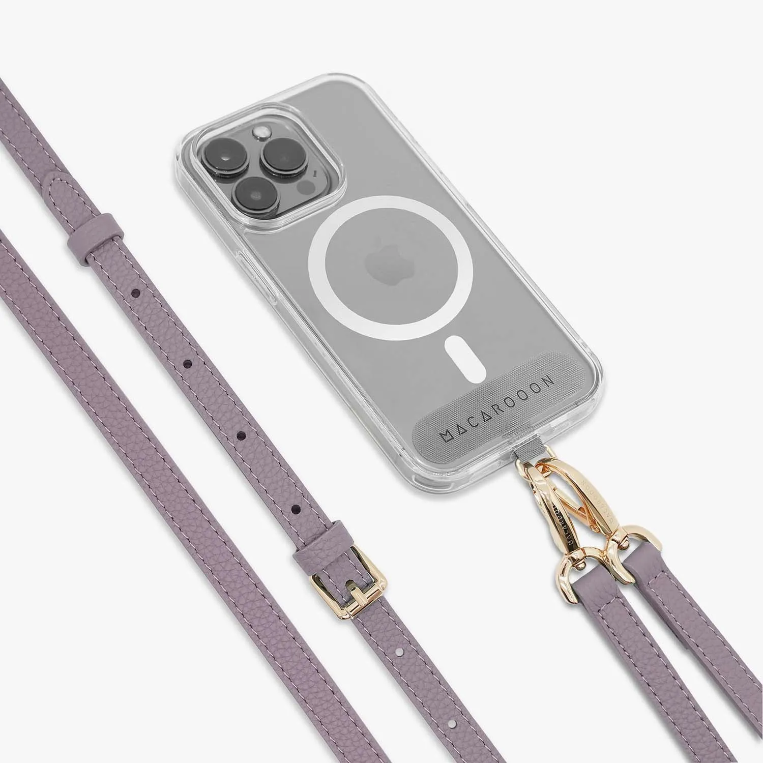 iPhone 16 Plus Clear Case with Crossbody Leather Strap