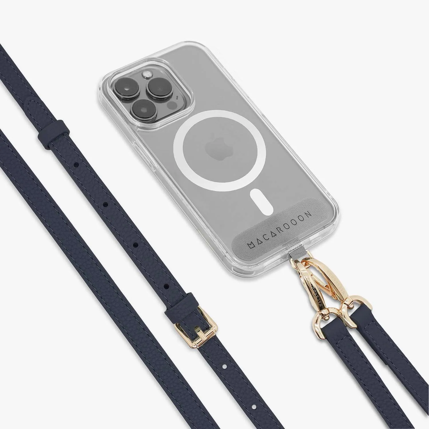 iPhone 16 Plus Clear Case with Crossbody Leather Strap