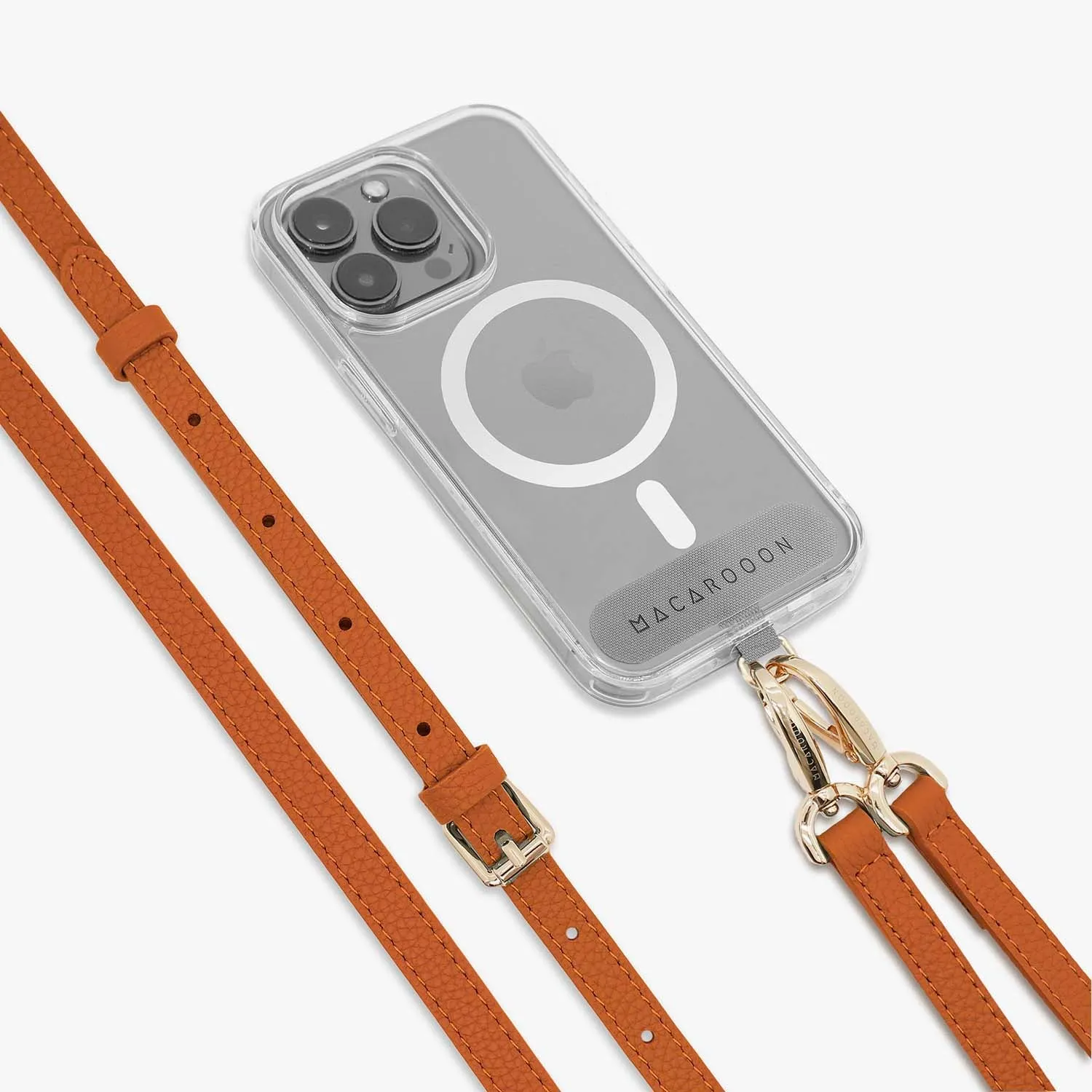 iPhone 16 Plus Clear Case with Crossbody Leather Strap
