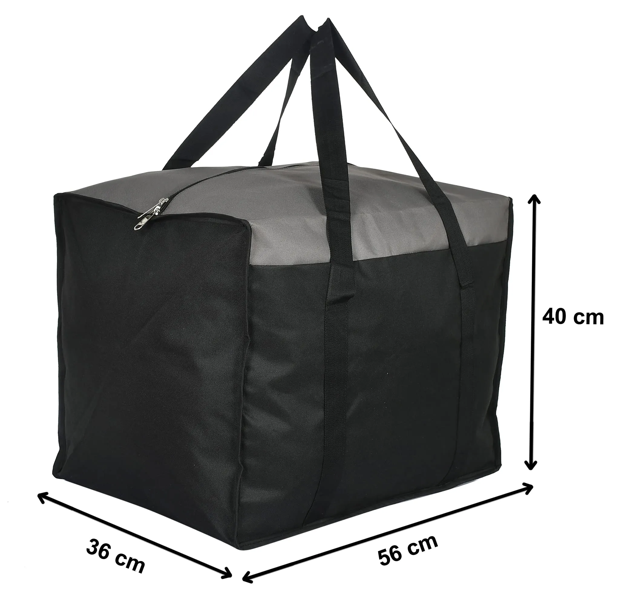 Kuber Industries Medium Size Multi-Purpose Storage Bag/Clothing Storage Organizer/Toy Storage Bag/Stationery Paper Storage Bag with Zipper Closure and Strong Handle (Grey & Black)