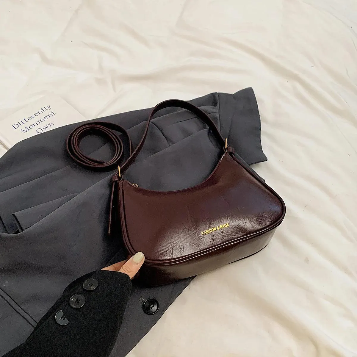 Leather Women Shoulder Bags Small Zipper Solid Saddle Bags Fashion Purses