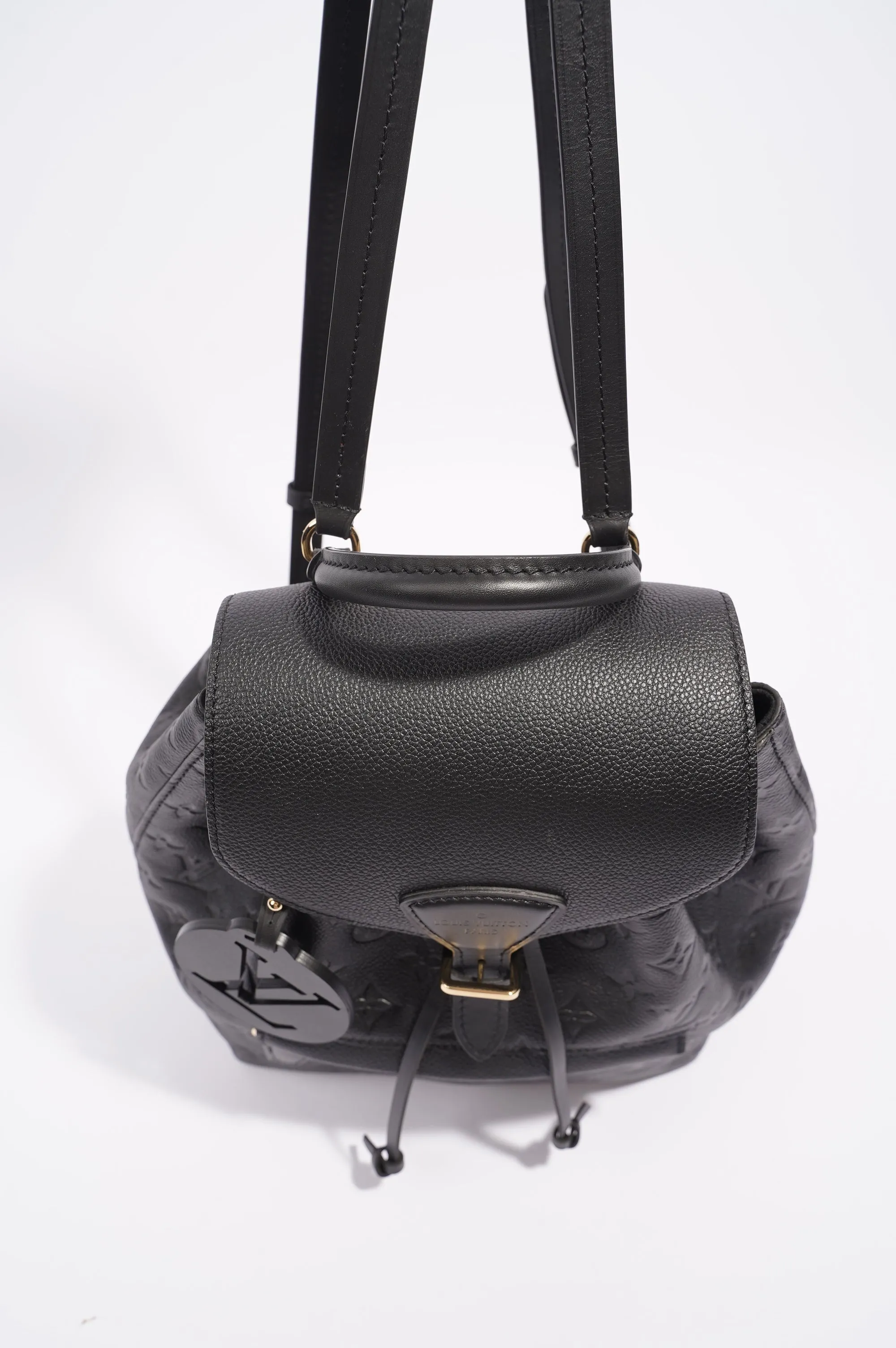 Louis Vuitton Womens Montsouris Backpack Daypack Black Leather PM