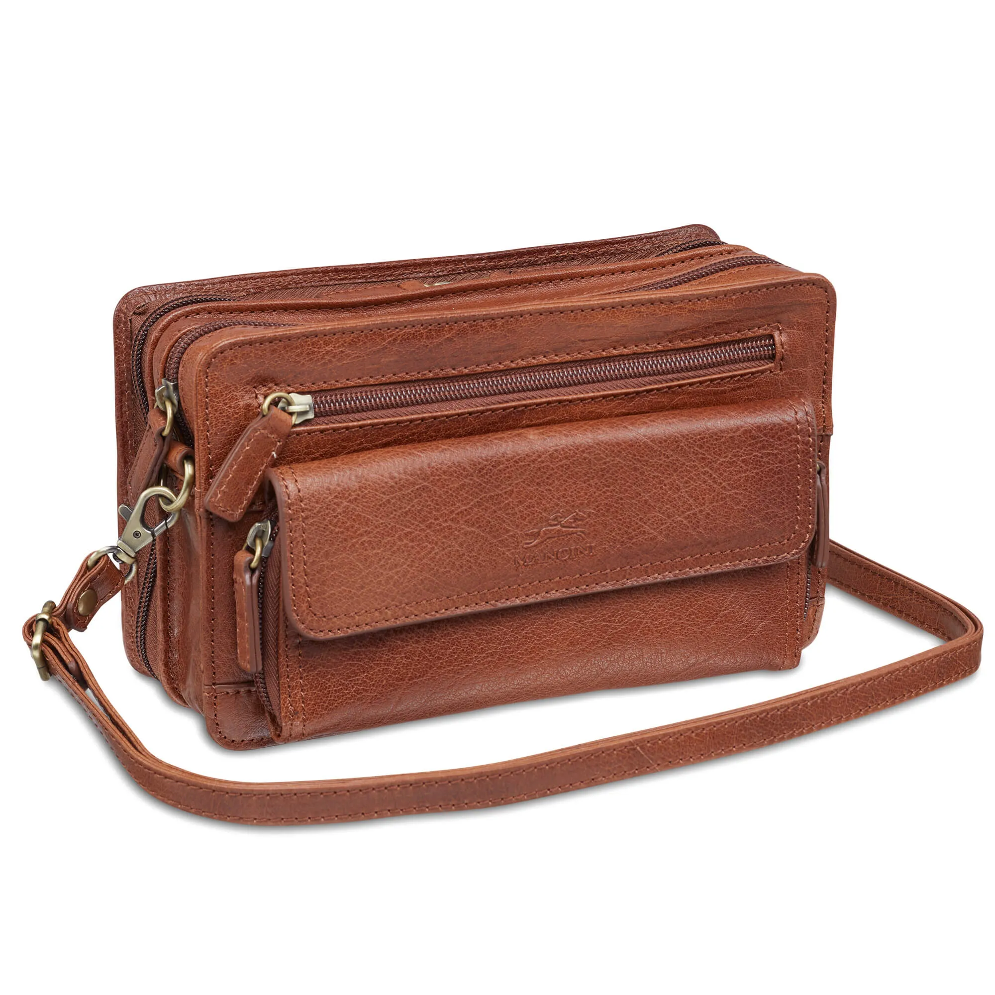 Mancini Leather Unisex Bag with Zippered Organizer Pocket