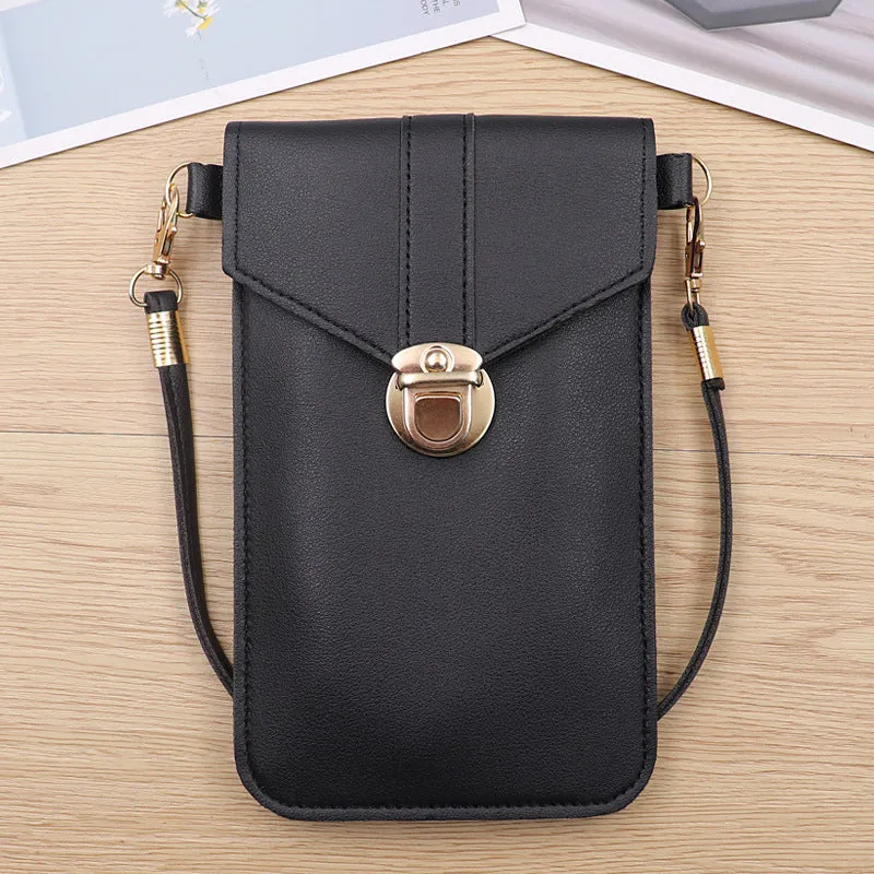 PU Leather Lock Phone Simple Crossbody Shoulder Bag