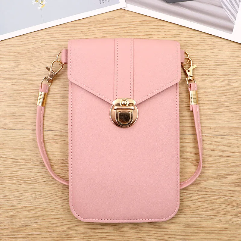 PU Leather Lock Phone Simple Crossbody Shoulder Bag