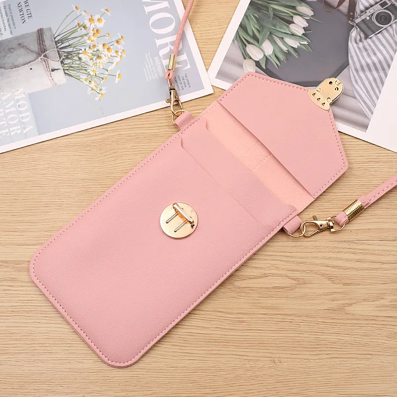 PU Leather Lock Phone Simple Crossbody Shoulder Bag