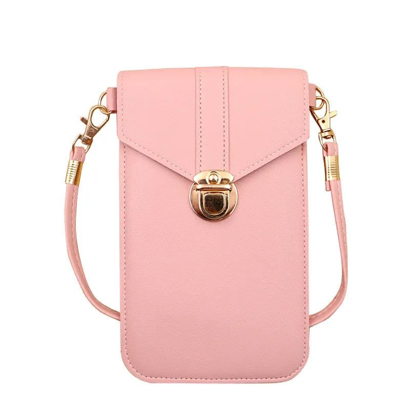 PU Leather Lock Phone Simple Crossbody Shoulder Bag