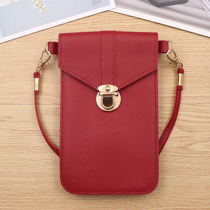 PU Leather Lock Phone Simple Crossbody Shoulder Bag