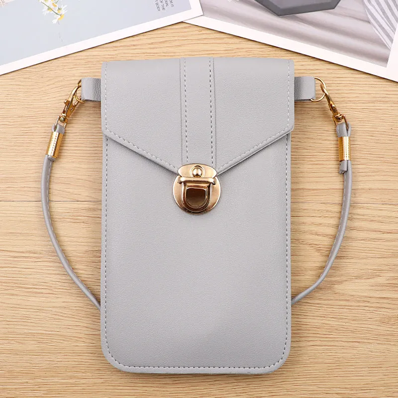 PU Leather Lock Phone Simple Crossbody Shoulder Bag