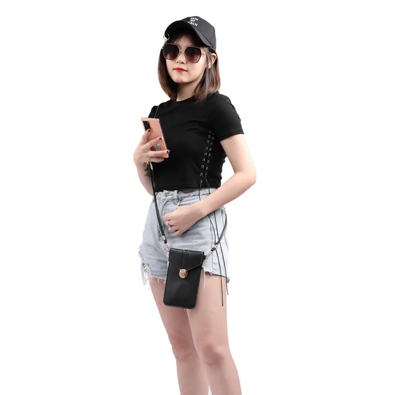 PU Leather Lock Phone Simple Crossbody Shoulder Bag