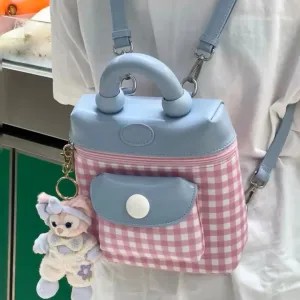 UAKISS  -  Brand Designer PU Leather Contrast Color Women's backpack Casual Cartoon pendant Bucket School Bag Travel Bag