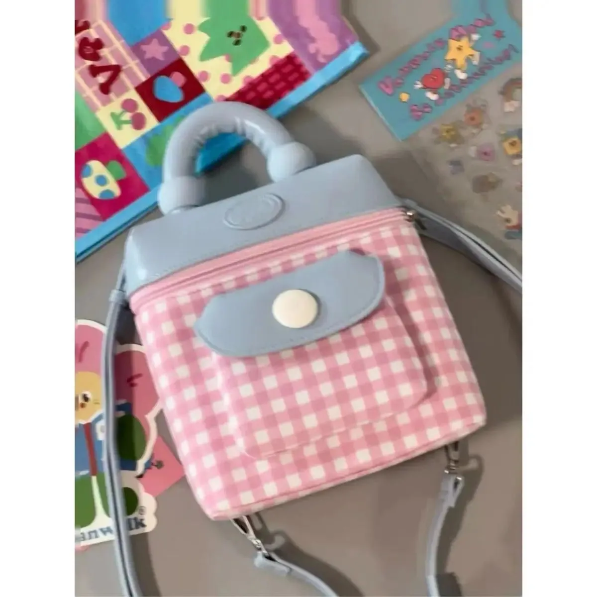 UAKISS  -  Brand Designer PU Leather Contrast Color Women's backpack Casual Cartoon pendant Bucket School Bag Travel Bag