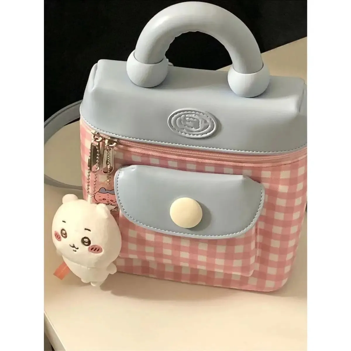 UAKISS  -  Brand Designer PU Leather Contrast Color Women's backpack Casual Cartoon pendant Bucket School Bag Travel Bag