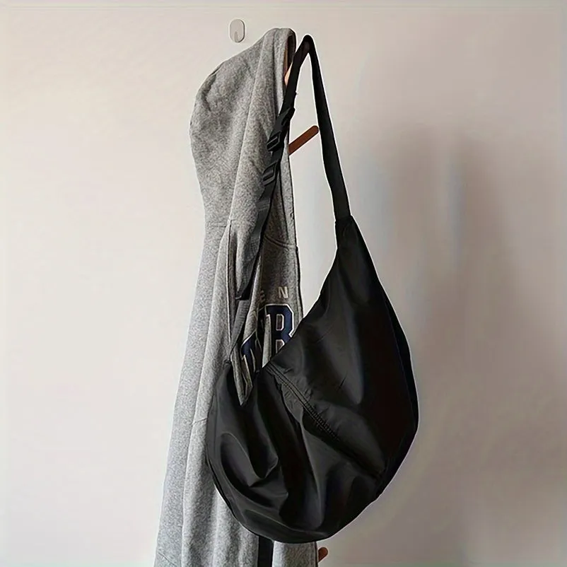 Uakiss Large Capacity Nylon Crossbody Bag, Adjustable Strap, Minimalist Black Shoulder Bag for School, Work, Travel & Sports