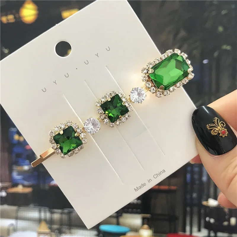 Wenkouban 2022 New Green Crystal Hair Clip Hairpins for Women Fashion Simulated Pearl Hair Accessories Set Luxury Wedding Female Ornaments